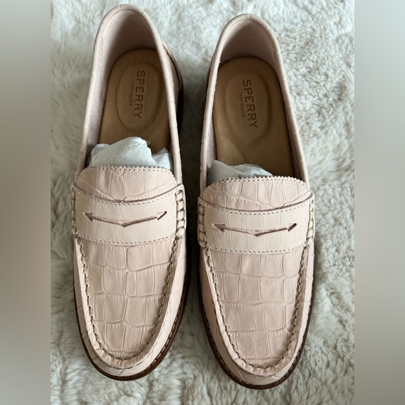 Sperry Penny Loafer Croc Embossed Leather Shoes - Picture 1 of 9